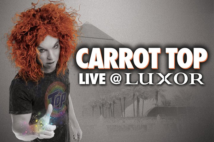 Experience uproarious laughter with Carrot Top at Luxor! Dive into a unique blend of comedy and creativity as he showcases his wild props and sharp wit against the iconic Vegas backdrop.